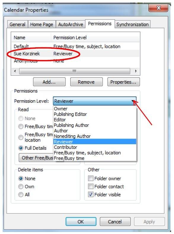 Changing Permissions or Stopping Sharing in Outlook 2010 for Windows